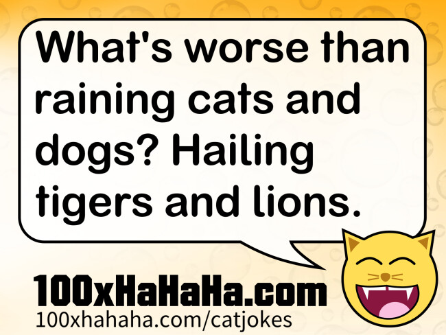 What's worse than raining cats and dogs? Hailing tigers and lions.