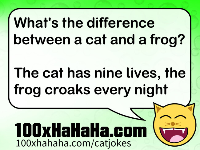 What's the difference between a cat and a frog? / / The cat has nine lives, the frog croaks every night