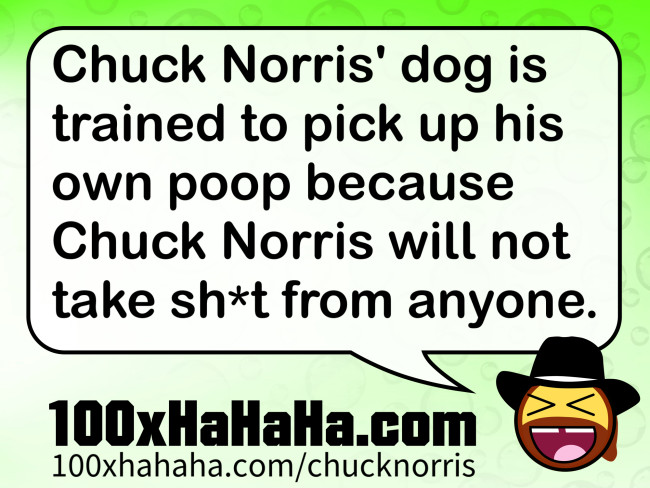 Chuck Norris' dog is trained to pick up his own poop because Chuck Norris will not take sh*t from anyone