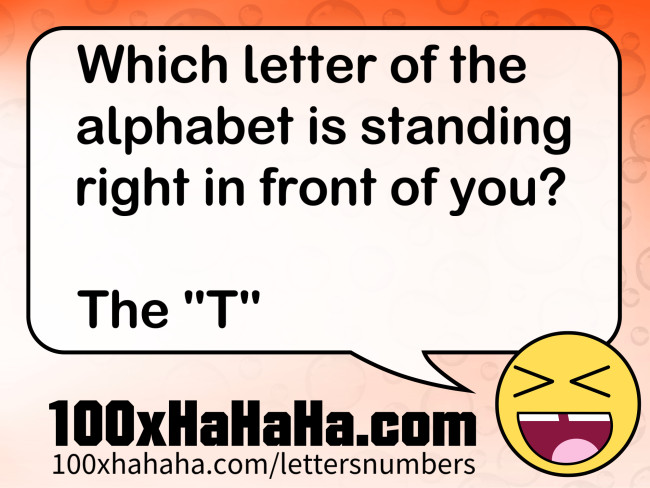 Which letter of the alphabet is standing right in front of you? / / The "T"