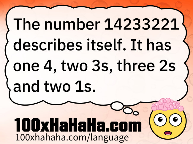The number 14233221 describes itself. It has one 4, two 3s, three 2s and two 1s.