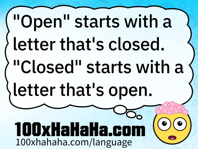 "Open" starts with a letter that's closed. "Closed" starts with a letter that's open.