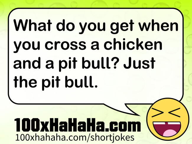 What do you get when you cross a chicken and a pit bull? Just the pit bull.