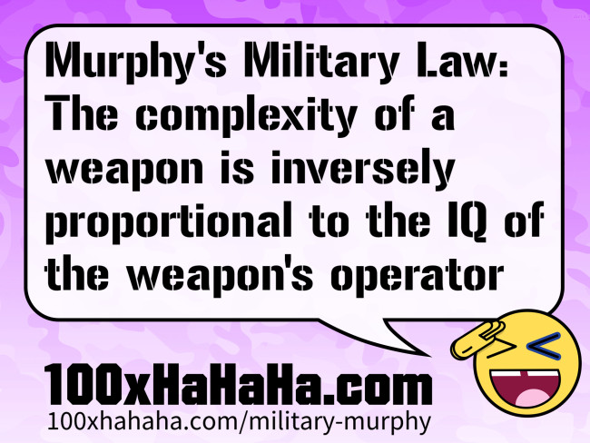 Murphy's Military Law: The complexity of a weapon is inversely proportional to the IQ of the weapon's operator