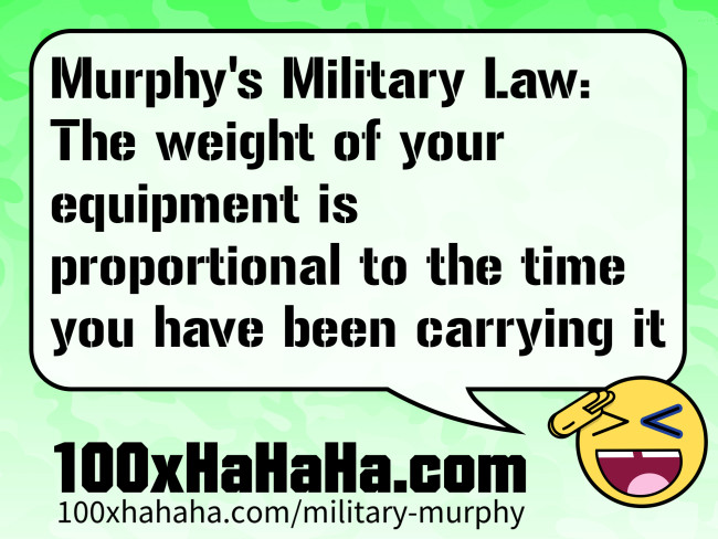 Murphy's Military Law: The weight of your equipment is proportional to the time you have been carrying it