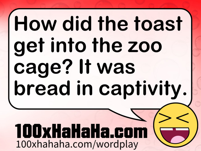 How did the toast get into the zoo cage? It was bread in captivity.