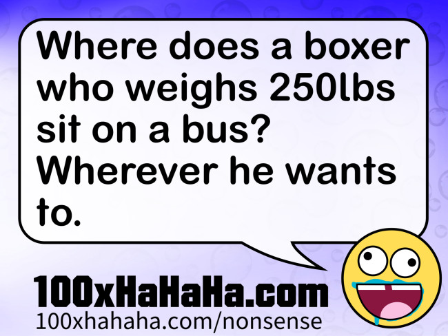 Where does a boxer who weighs 250lbs sit on a bus? Wherever he wants to