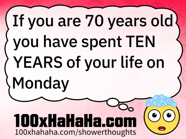 If you are 70 years old you have spent TEN YEARS of your life on Monday