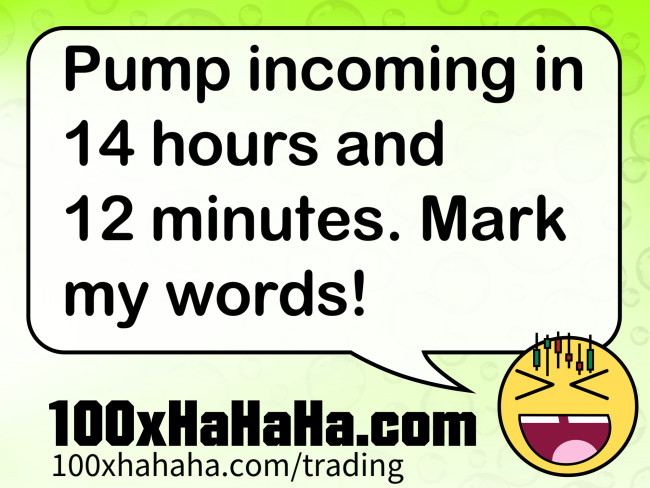 Pump incoming in 14 hours and 12 minutes. Mark my words!