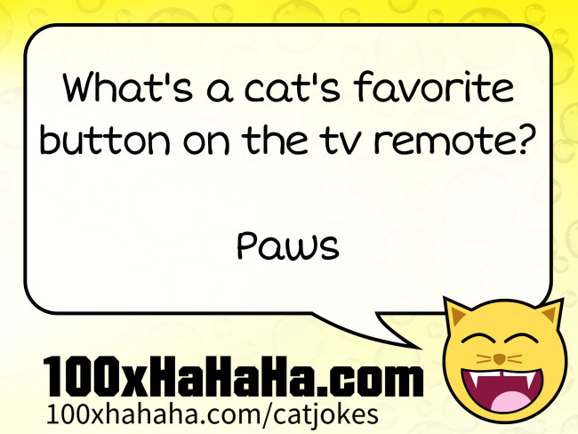 What's a cat's favorite button on the tv remote? / / Paws