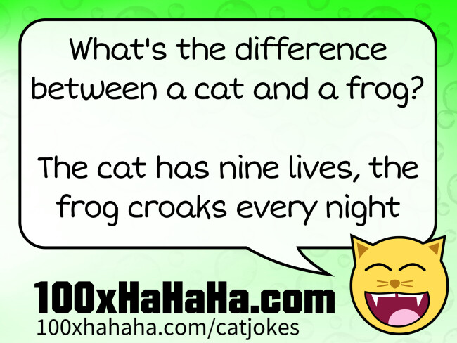 What's the difference between a cat and a frog? / / The cat has nine lives, the frog croaks every night