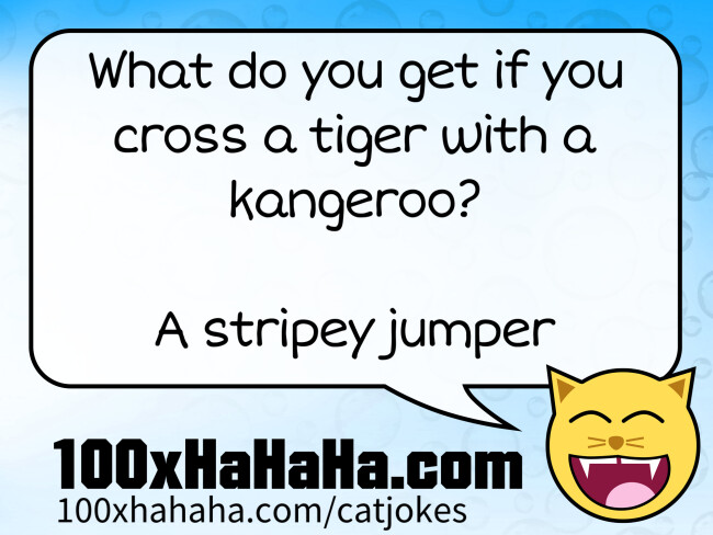 What do you get if you cross a tiger with a kangeroo? / / A stripey jumper