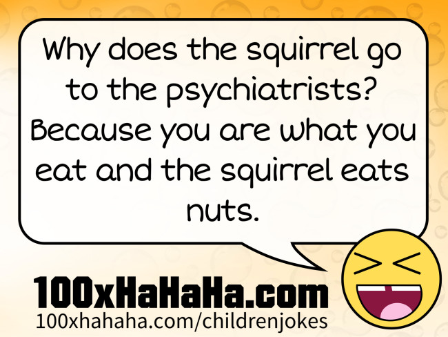 Why does the squirrel go to the psychiatrists? Because you are what you eat and the squirrel eats nuts.