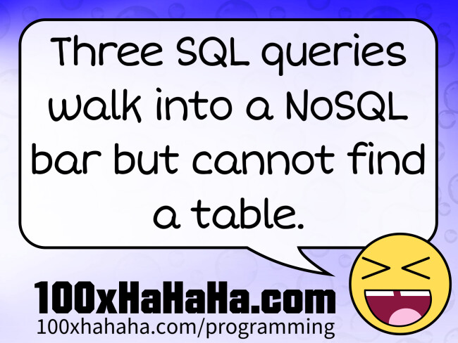 Three SQL queries walk into a NoSQL bar but cannot find a table.