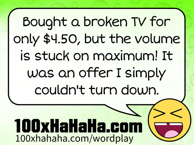 Bought a broken TV for only $4.50, but the volume is stuck on maximum! It was an offer I simply couldn't turn down.