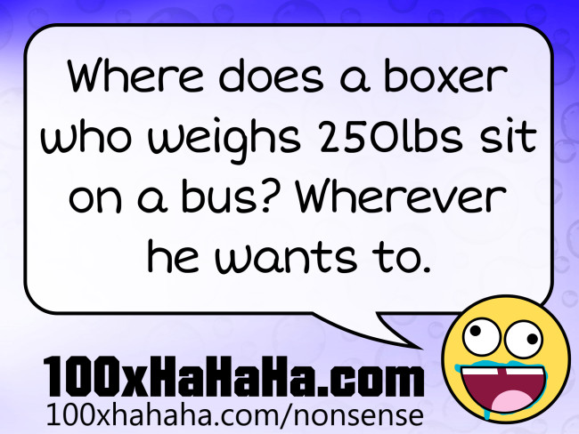 Where does a boxer who weighs 250lbs sit on a bus? Wherever he wants to