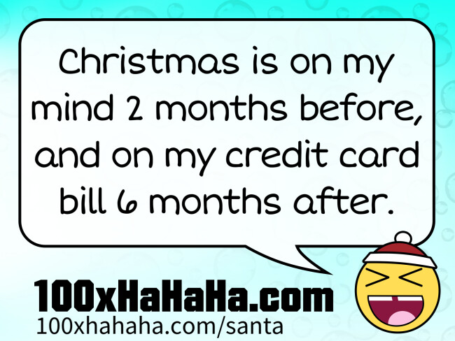 Christmas is on my mind 2 months before, and on my credit card bill 6 months after.