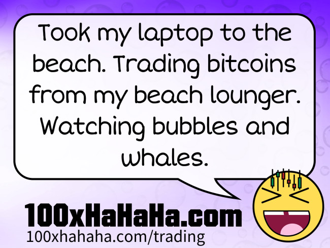 Took my laptop to the beach. Trading bitcoins from my beach lounger. Watching bubbles and whales.