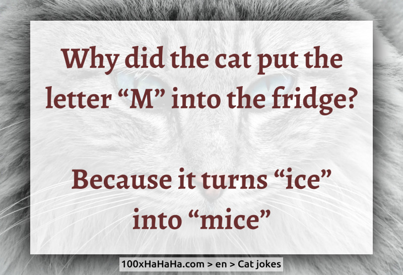 Why did the cat put the letter "M" into the fridge? / / Because it turns "ice" into "mice"