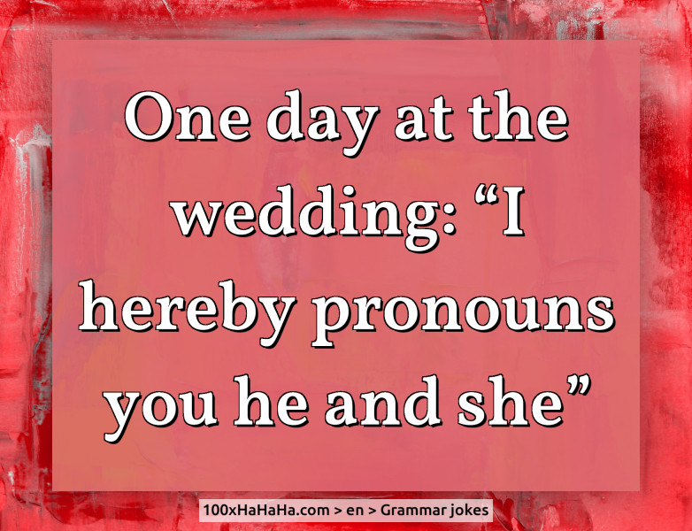 One day at the wedding: "I hereby pronouns you he and she"