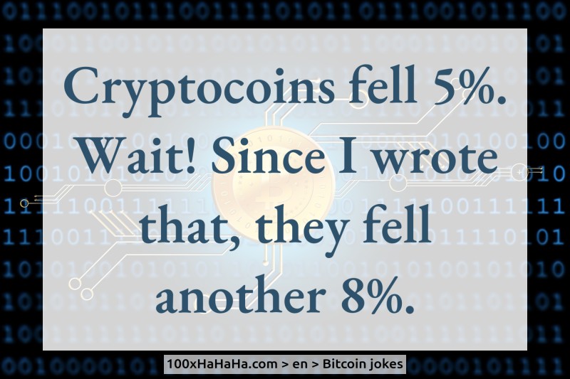 Cryptocoins fell 5%. Wait! Since I wrote that, they fell another 8%.
