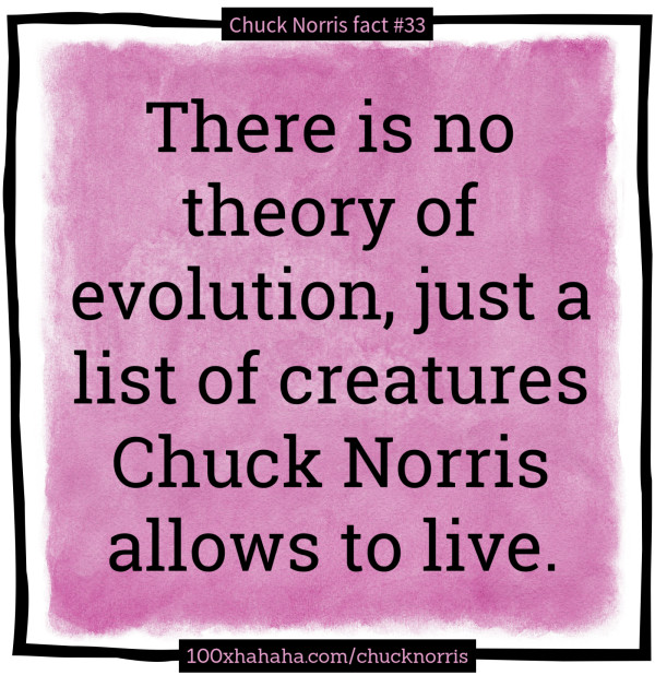 There is no theory of evolution, just a list of creatures Chuck Norris allows to live