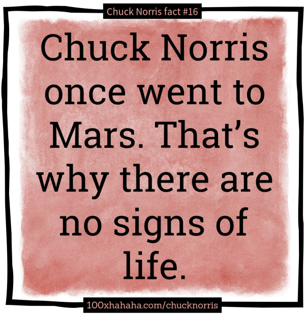 Chuck Norris once went to Mars. That's why there are no signs of life.