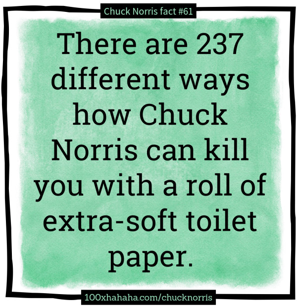 There are 237 different ways how Chuck Norris can kill you with a roll of extra-soft toilet paper