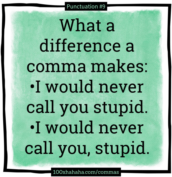 What a difference a comma makes: / •I would never call you stupid. / •I would never call you, stupid.