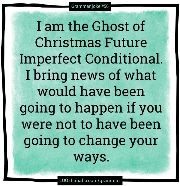 I am the Ghost of Christmas Future Imperfect Conditional. I bring news of what would have been going to happen if you were not to have been going to change your ways.