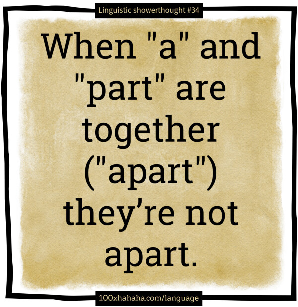 When "a" and "part" are together ("apart") they're not apart.