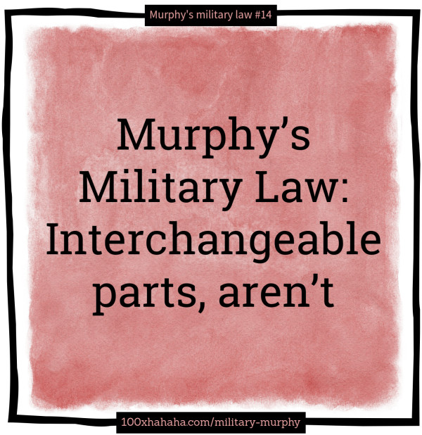 Murphy's Military Law: Interchangeable parts, aren't