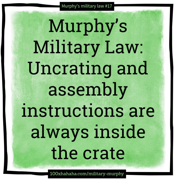 Murphy's Military Law: Uncrating and assembly instructions are always inside the crate