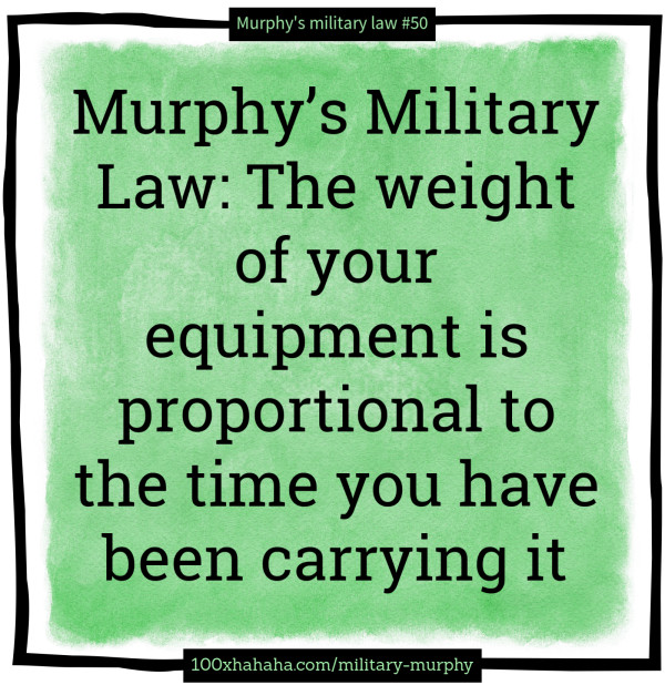 Murphy's Military Law: The weight of your equipment is proportional to the time you have been carrying it