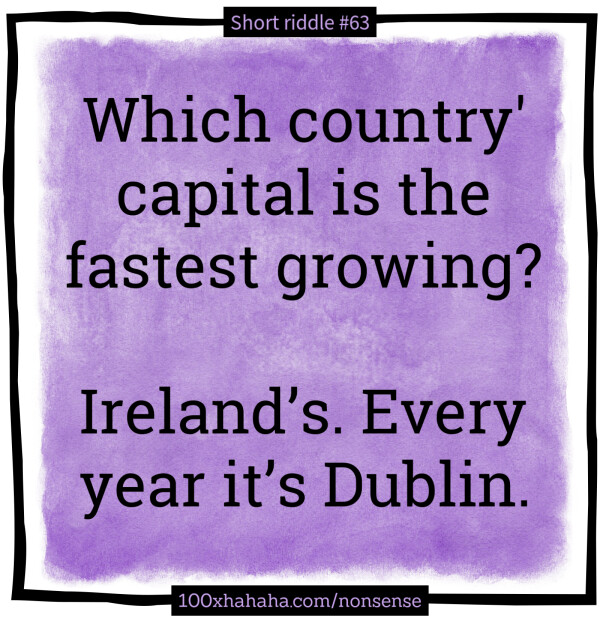 Which country' capital is the fastest growing? / / Ireland's. Every year it's Dublin.