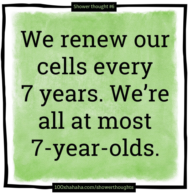 We renew our cells every 7 years. We're all at most 7-year-olds.