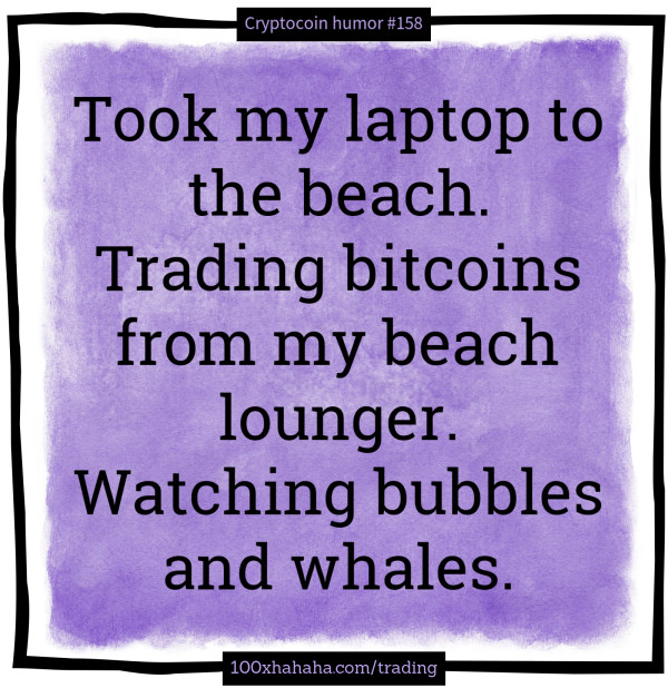 Took my laptop to the beach. Trading bitcoins from my beach lounger. Watching bubbles and whales.