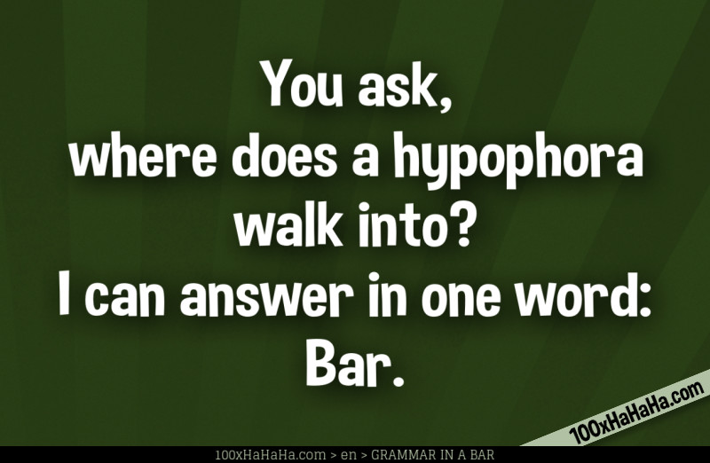 You ask, where does a hypophora walk into? I can answer in one word: Bar.