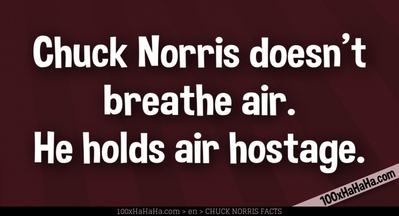 Chuck Norris doesn't breathe air. He holds air hostage.
