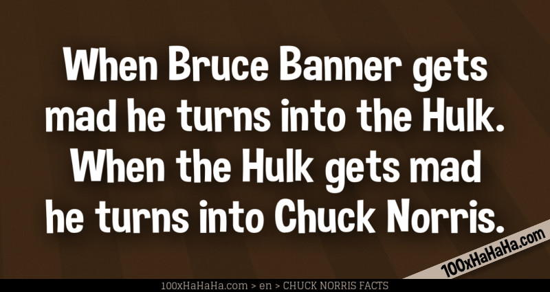 When Bruce Banner gets mad he turns into the Hulk. When the Hulk gets mad he turns into Chuck Norris.