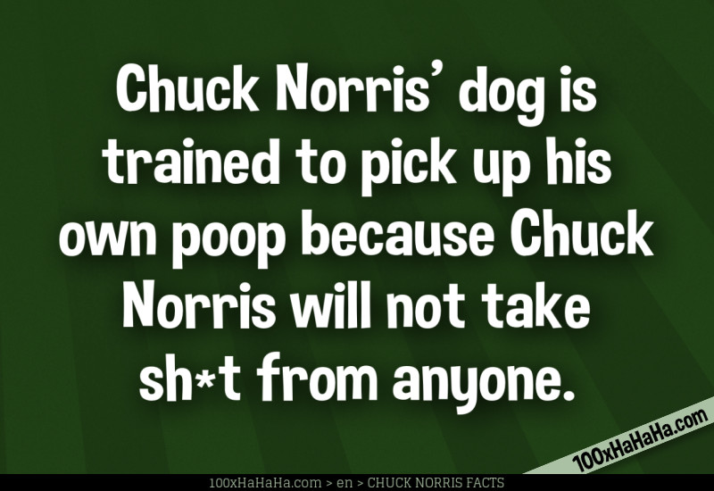Chuck Norris' dog is trained to pick up his own poop because Chuck Norris will not take sh*t from anyone