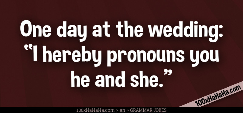 One day at the wedding: "I hereby pronouns you he and she"