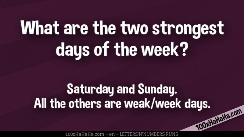 What are the two strongest days of the week? / / Saturday and Sunday. All the others are weak/week days.