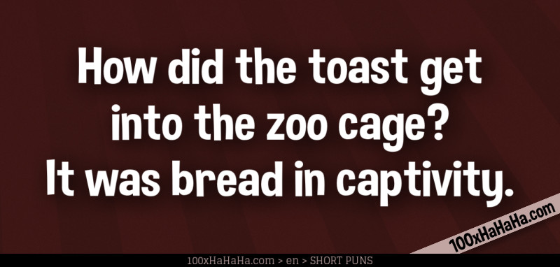 How did the toast get into the zoo cage? It was bread in captivity.