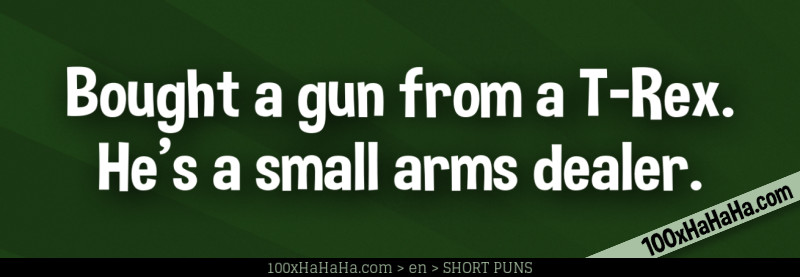 Bought a gun from a T-Rex. He's a small arms dealer.