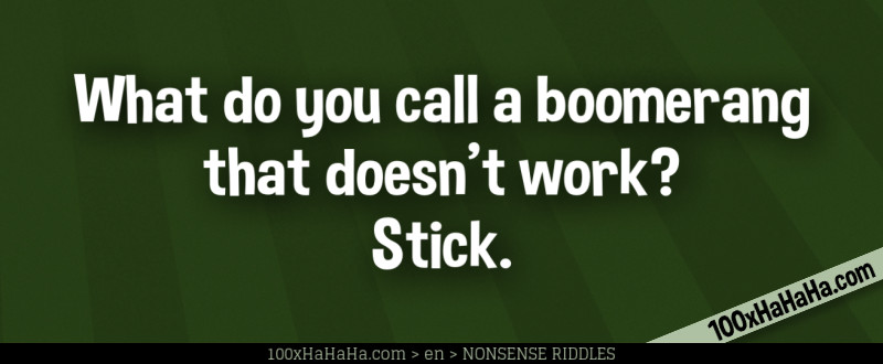 What do you call a boomerang that doesn't work? Stick.