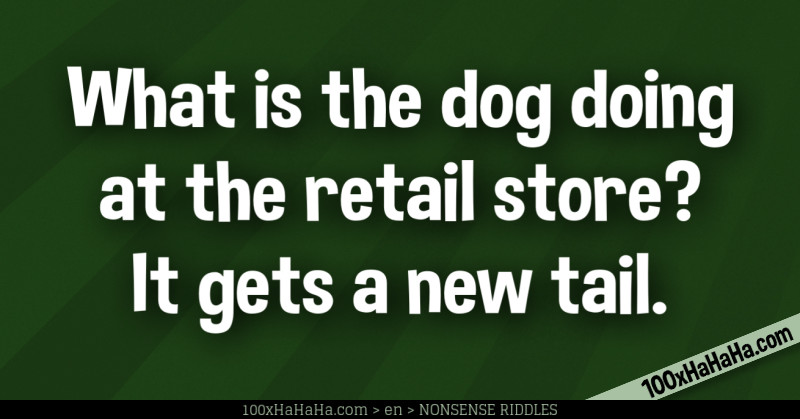 What is the dog doing at the retail store? It gets a new tail