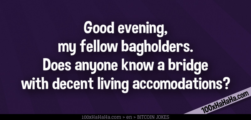 Good evening, my fellow bagholders. Does anyone know a bridge with decent living accomodations?