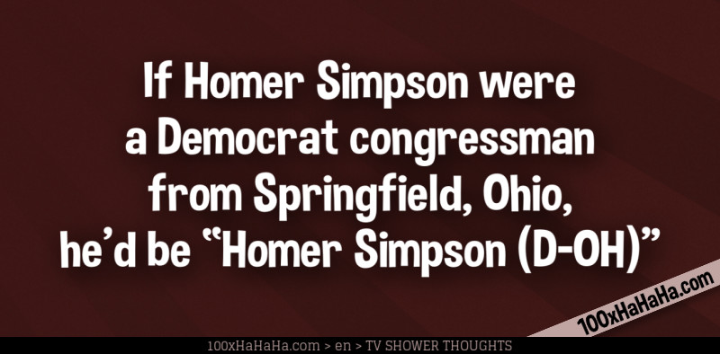 If Homer Simpson were a Democrat congressman from Springfield, Ohio, he'd be "Homer Simpson (D-OH)"