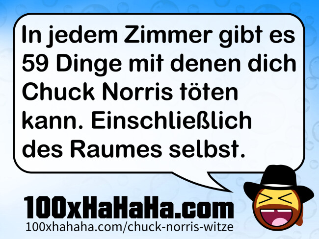 In jedem Zimmer gibt es 59 Dinge mit denen dich Chuck Norris toeten kann. Einschliesslich des Raumes selbst.